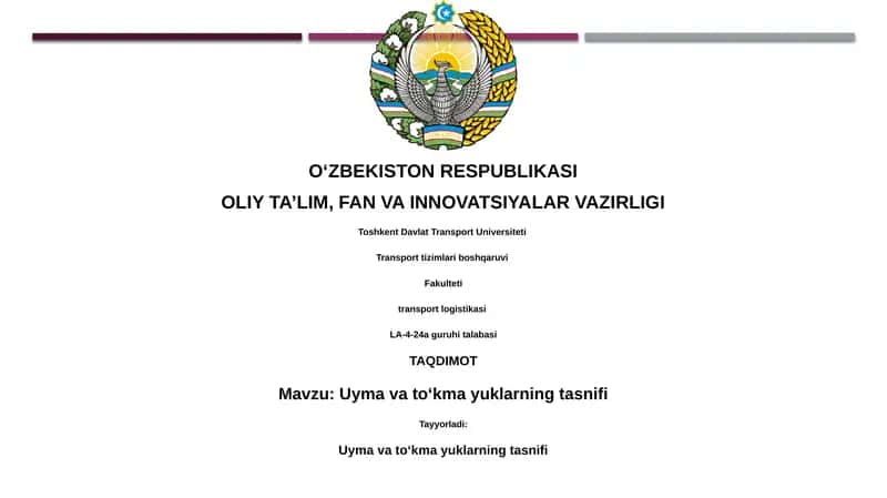 Uymа vа to‘kmа yuklаrning tаsnifi 1