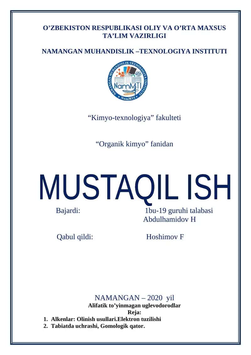 Alifatik to’yinmagan uglevodorodlar 1