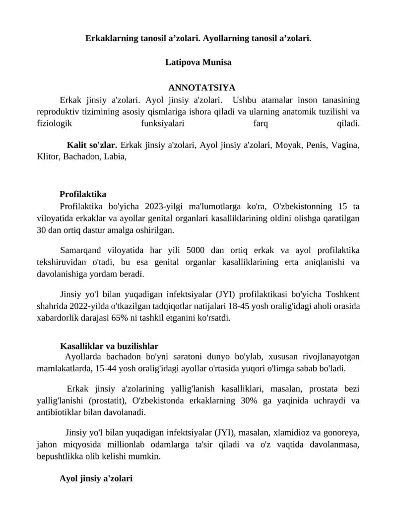 Erkaklarning tanosil aʼzolari, Ayollarning tanosil aʼzolari 1