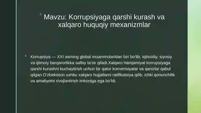 Korrupsiyagaqarshi kurash va xalqarohuquqiymexanizmlar
