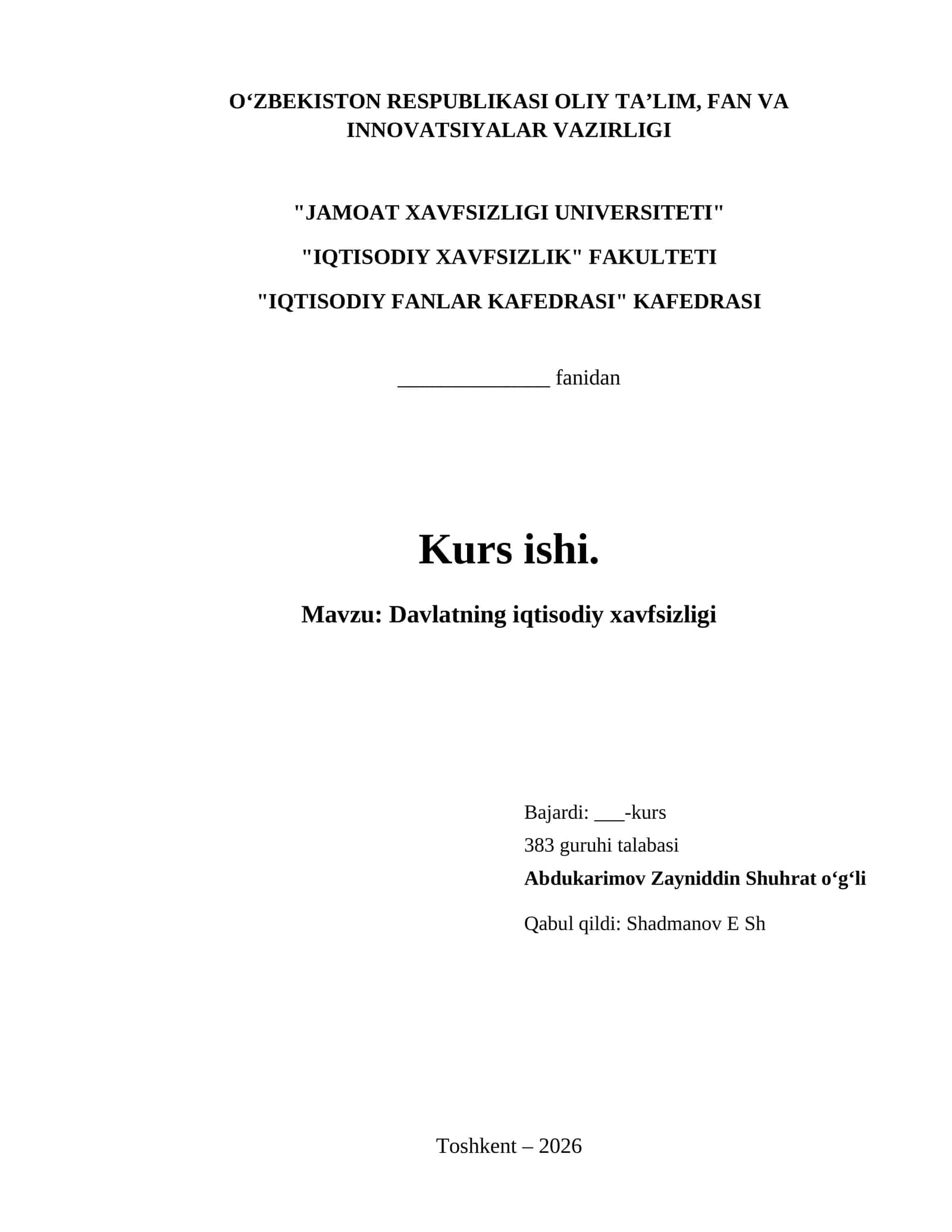 Davlatning iqtisodiy xavfsizligi 1