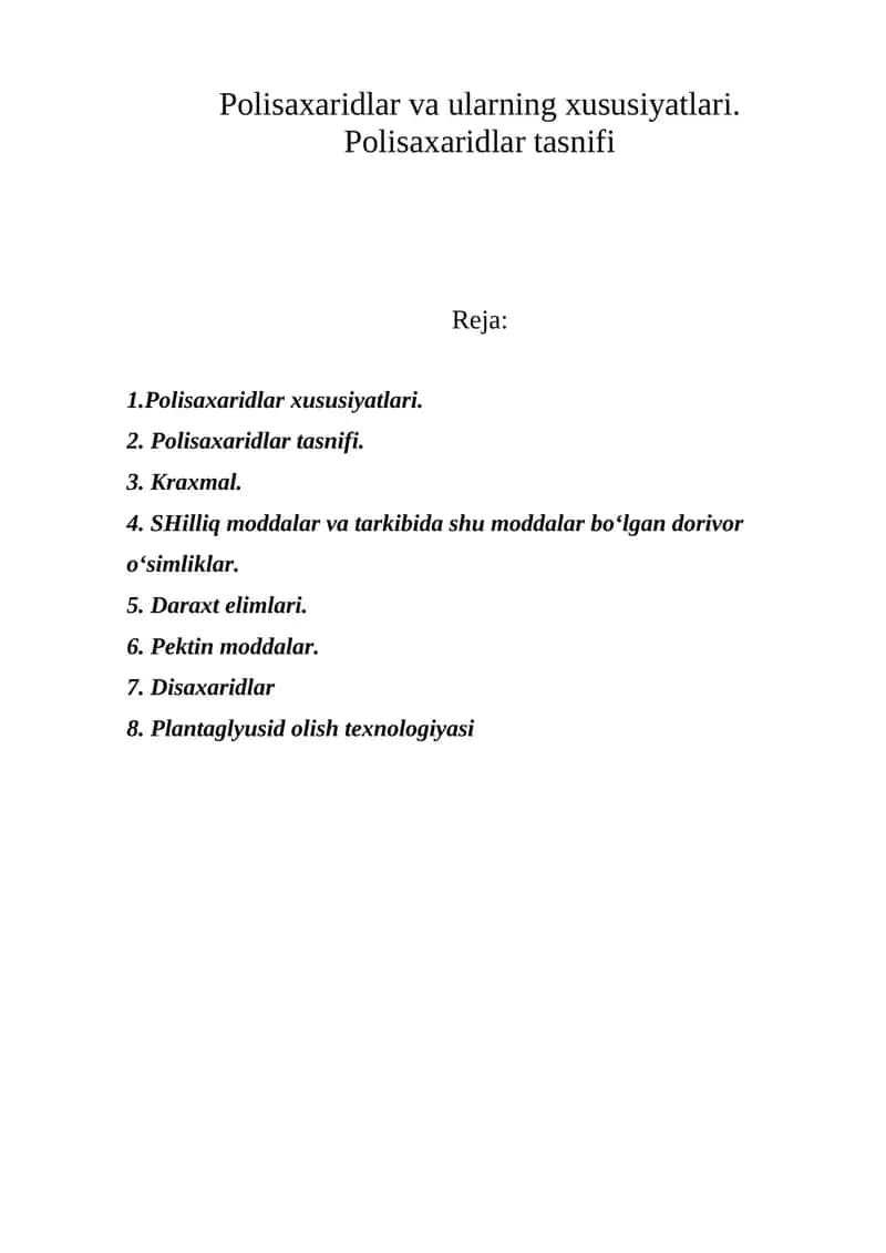 Polisaxaridlar va ularning xususiyatlari 1