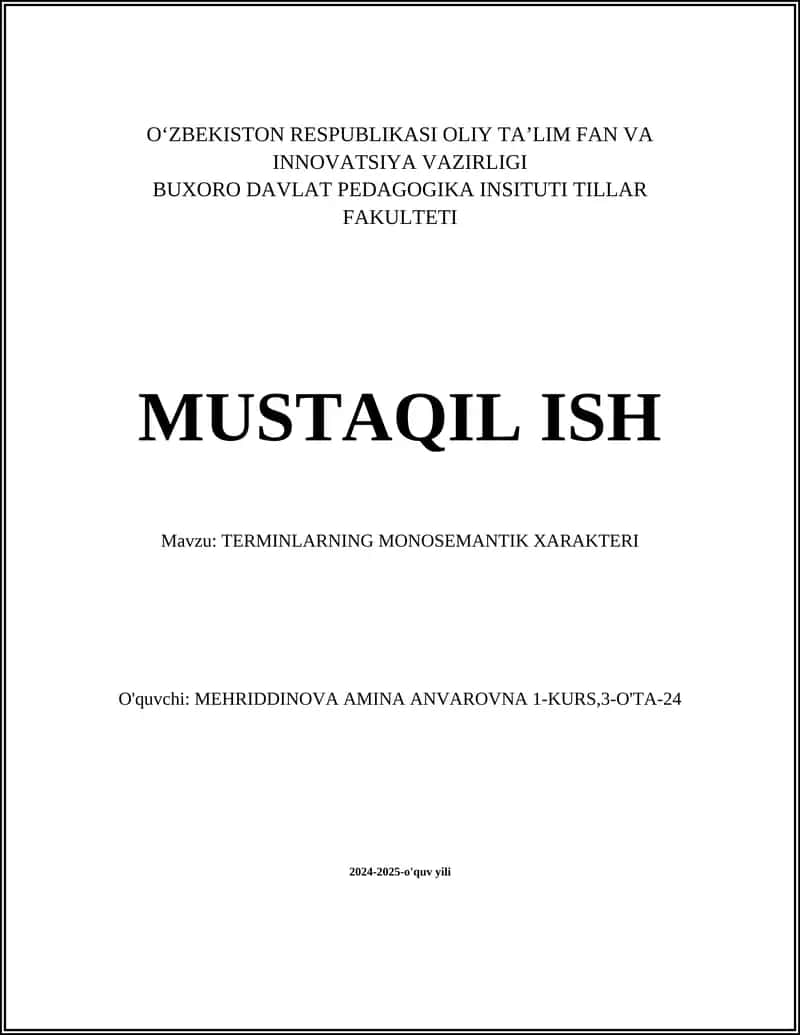 TERMINLARNING MONOSEMANTIK XARAKTERI 1