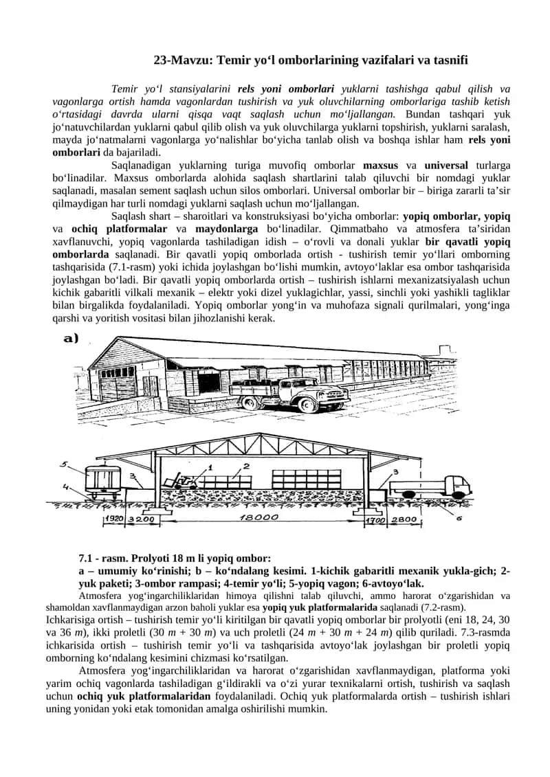 Temir yo‘l omborlarining vazifalari va tasnifi 1