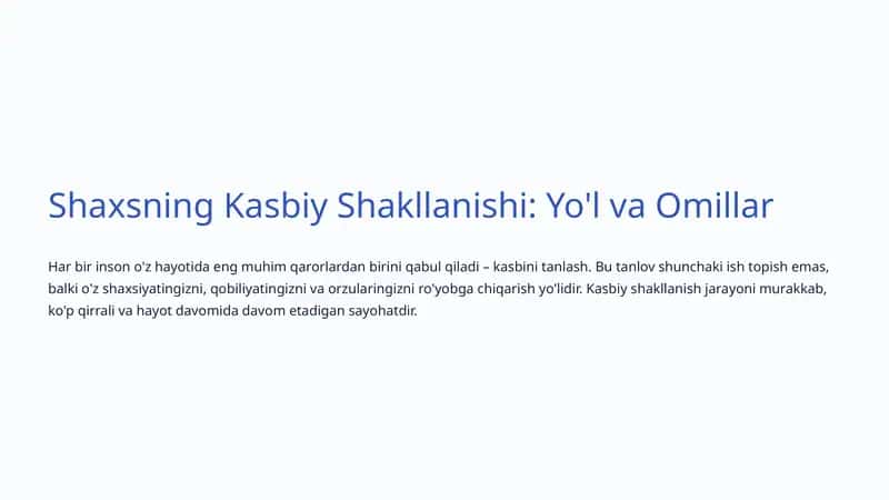 Kasbiy Shakllanish 1