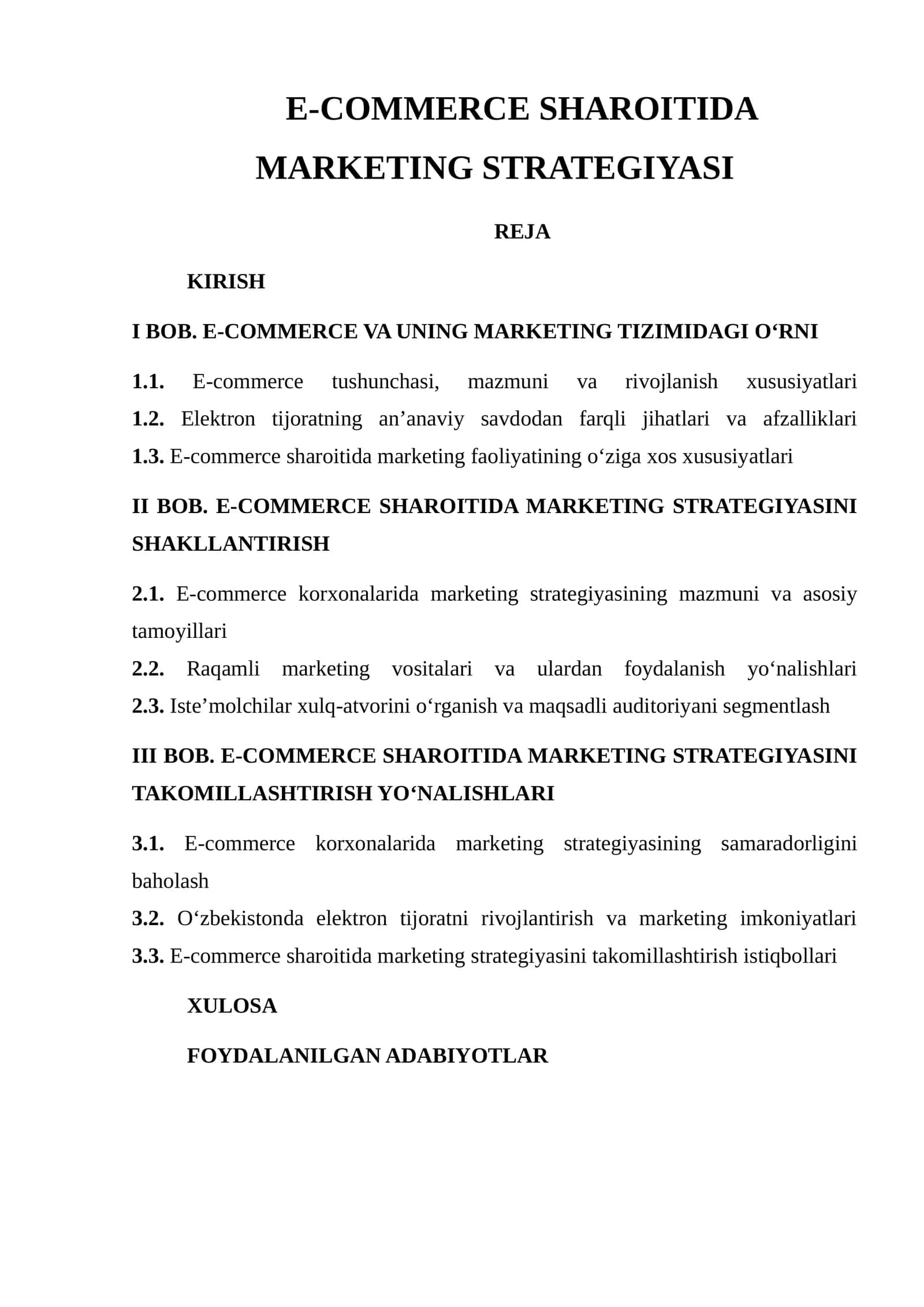 E-COMMERCE SHAROITIDA MARKETING STRATEGIYASI 1