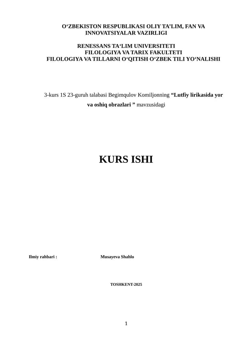 Lutfiy lirikasida yor va oshiq obrazlari 1