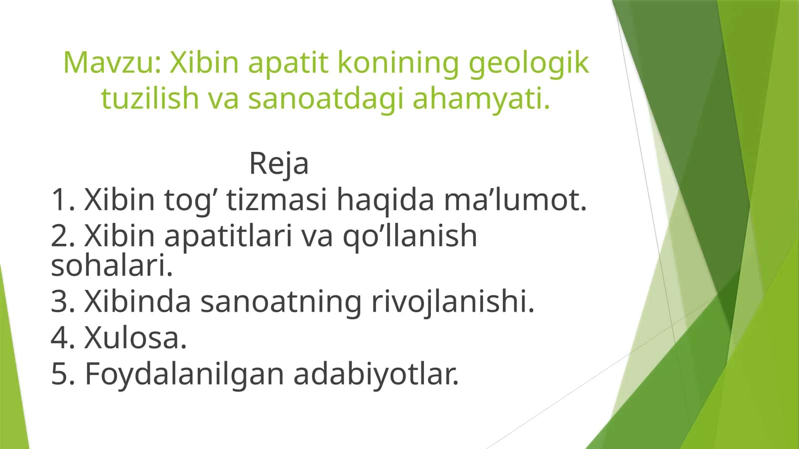 Xibin apatit konining geologik tuzilish va sanoatdagi ahamyati. 1