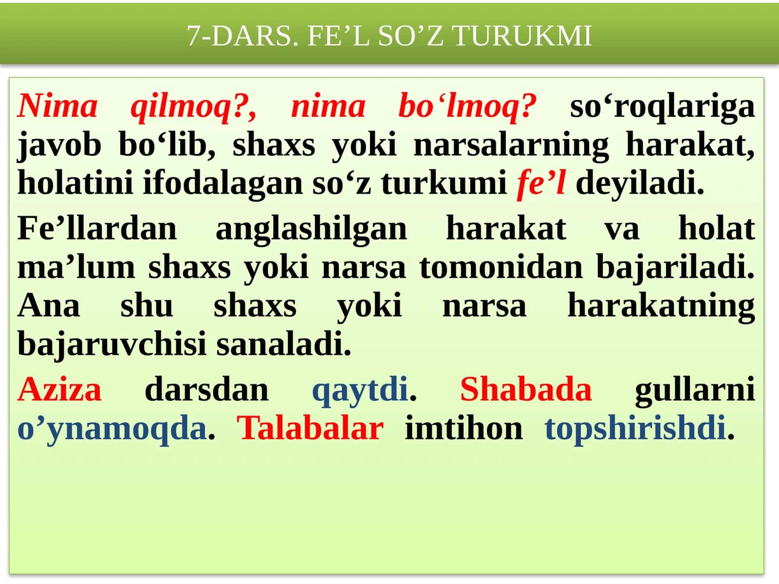 7-DARS. FE’L SO’Z TURUKMI 1
