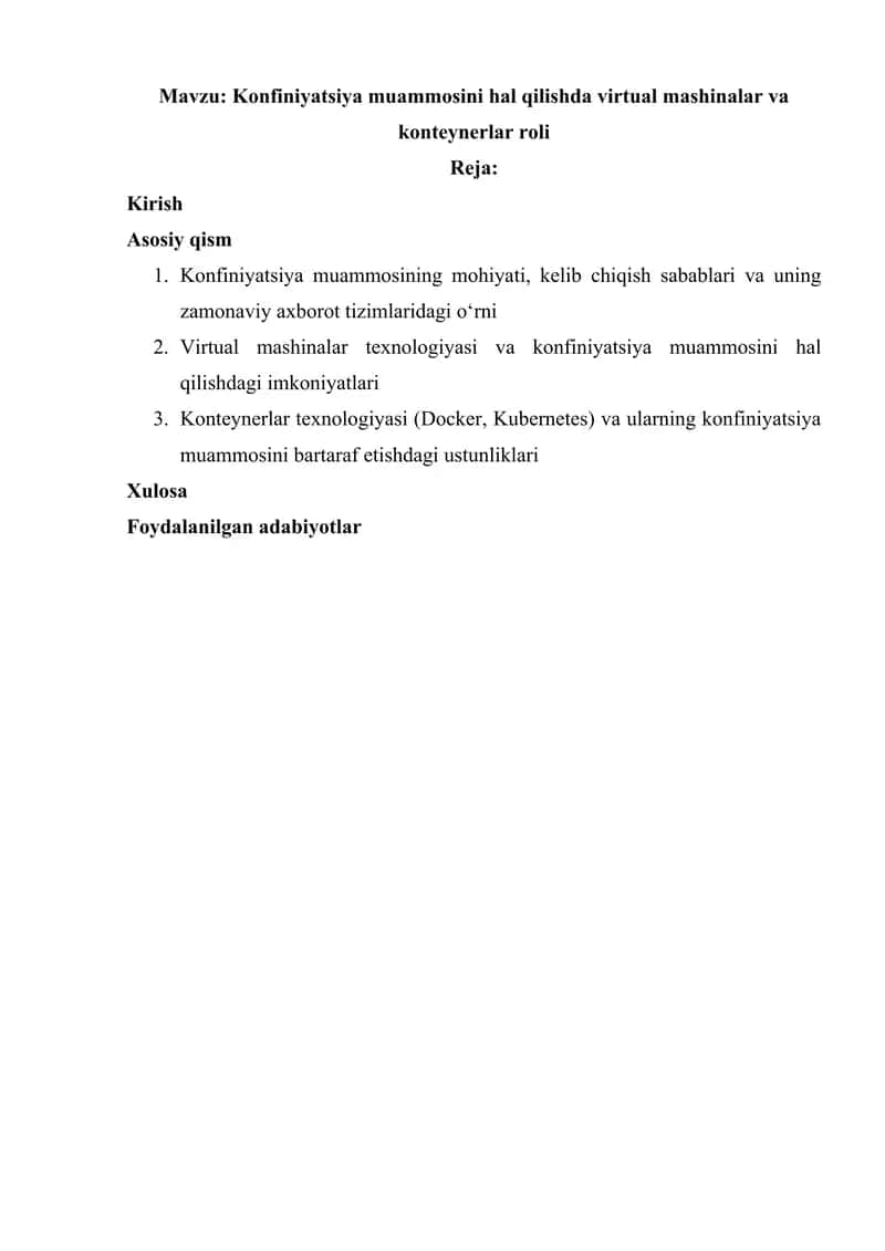 Konfiniyatsiya muammosini hal qilishda virtual mashinalar va konteynerlar roli 1