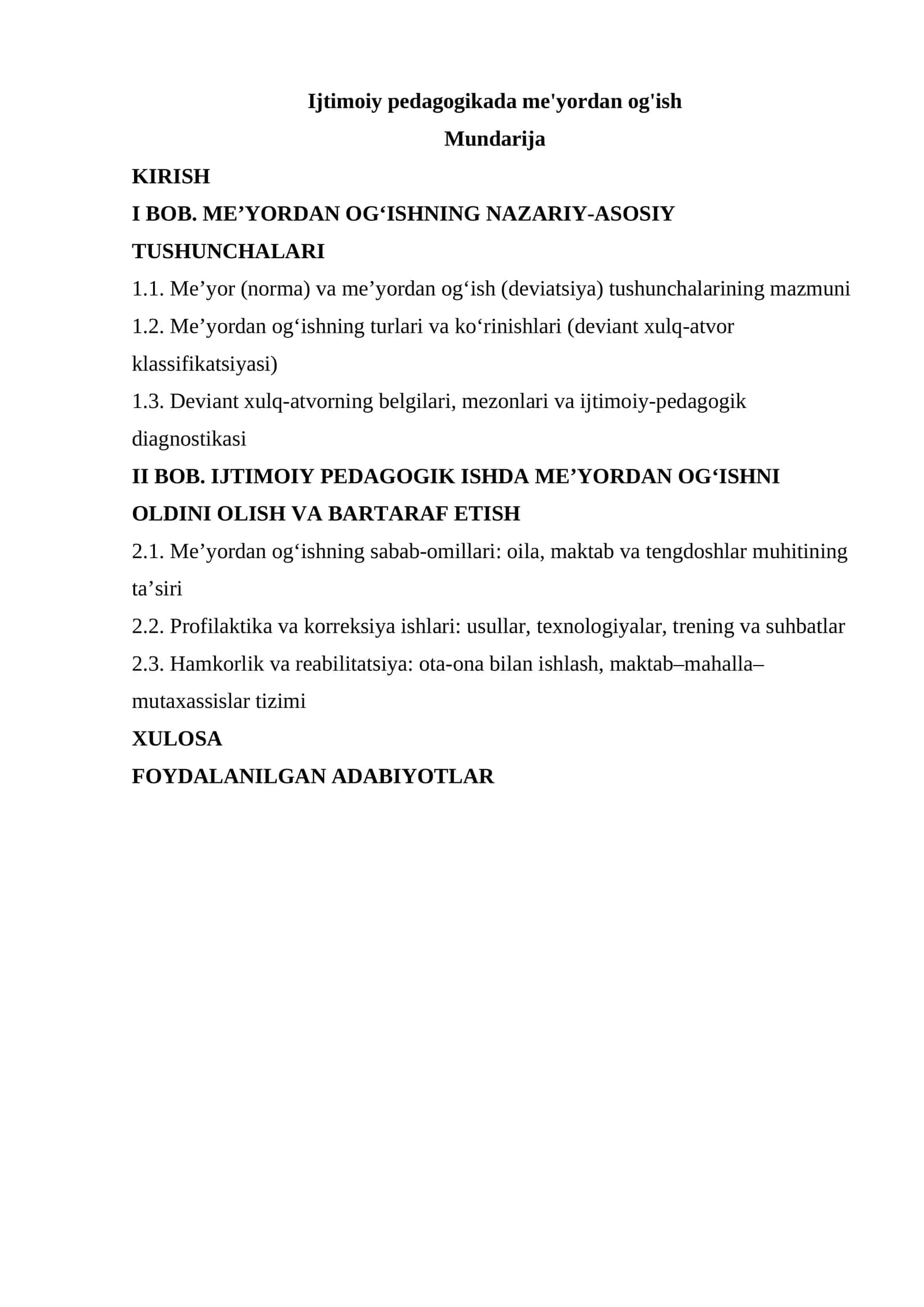 Ijtimoiy pedagogikada me'yordan og'ish 1
