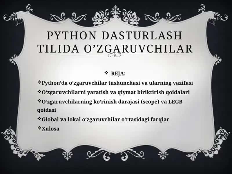 Python dasturlash tilida o’zgaruvchilar 1