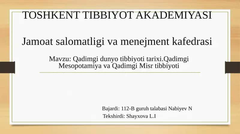 TOSHKENT TIBBIYOT AKADEMIYASI Jamoatsalomatligi va menejment kafedrasi 1