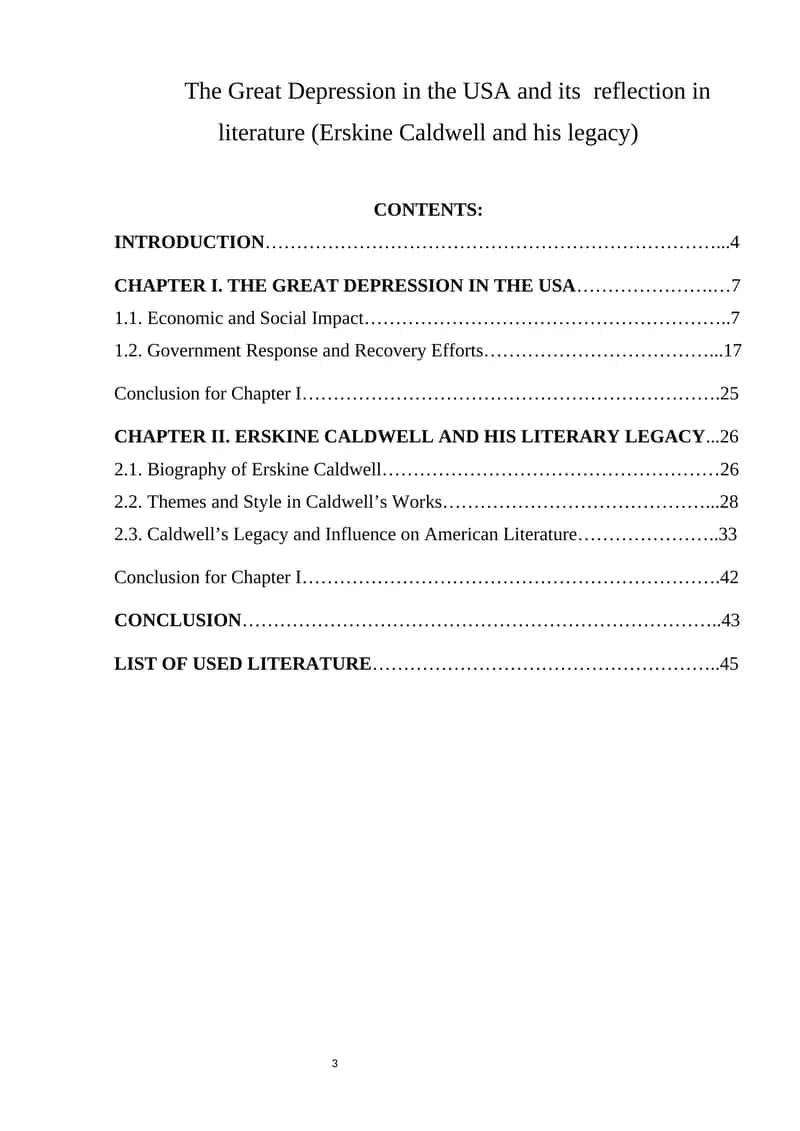 The Great Depression in the USA and its reflection in literature (Erskine Caldwell and his legacy) 1