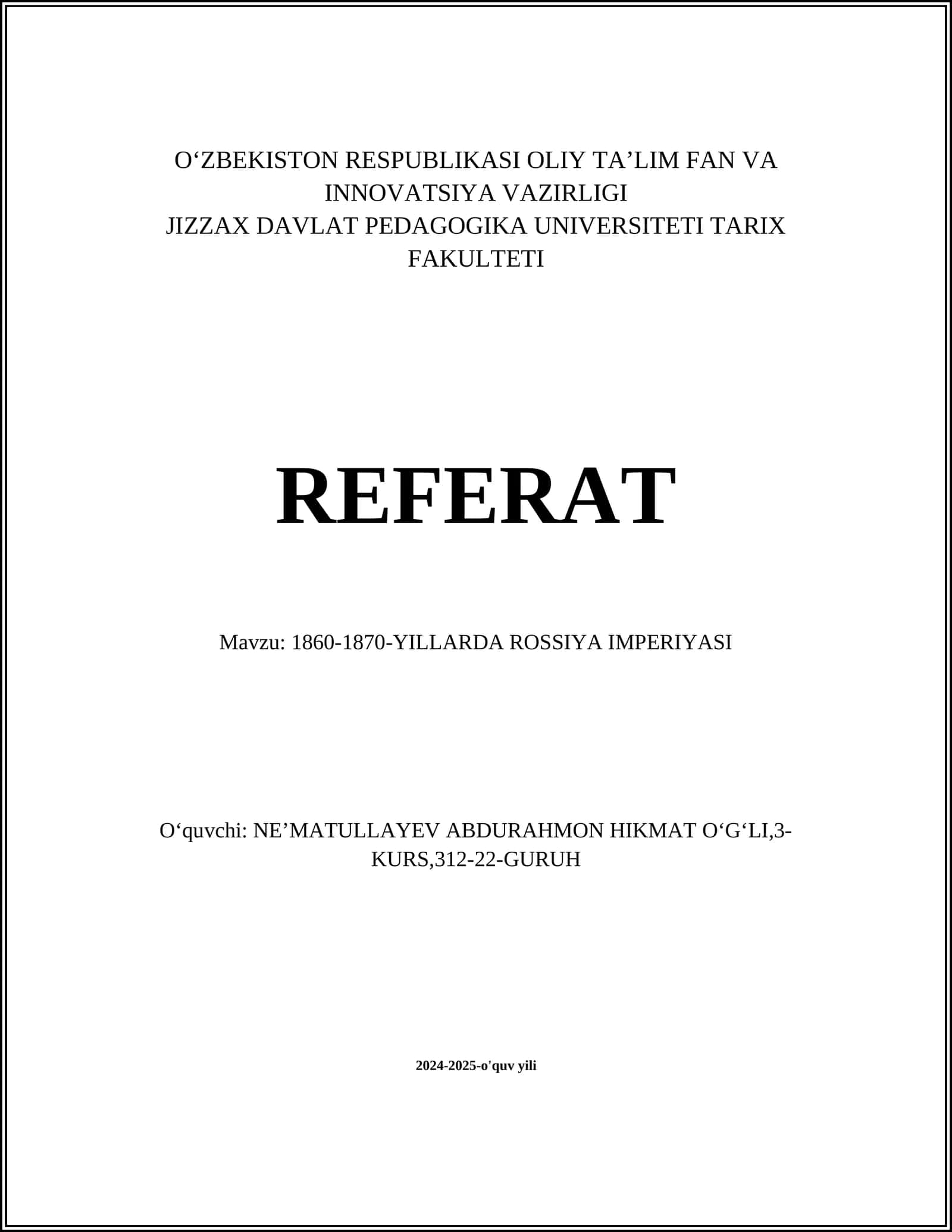 1860-1870-YILLARDA ROSSIYA IMPERIYASI Referat 1