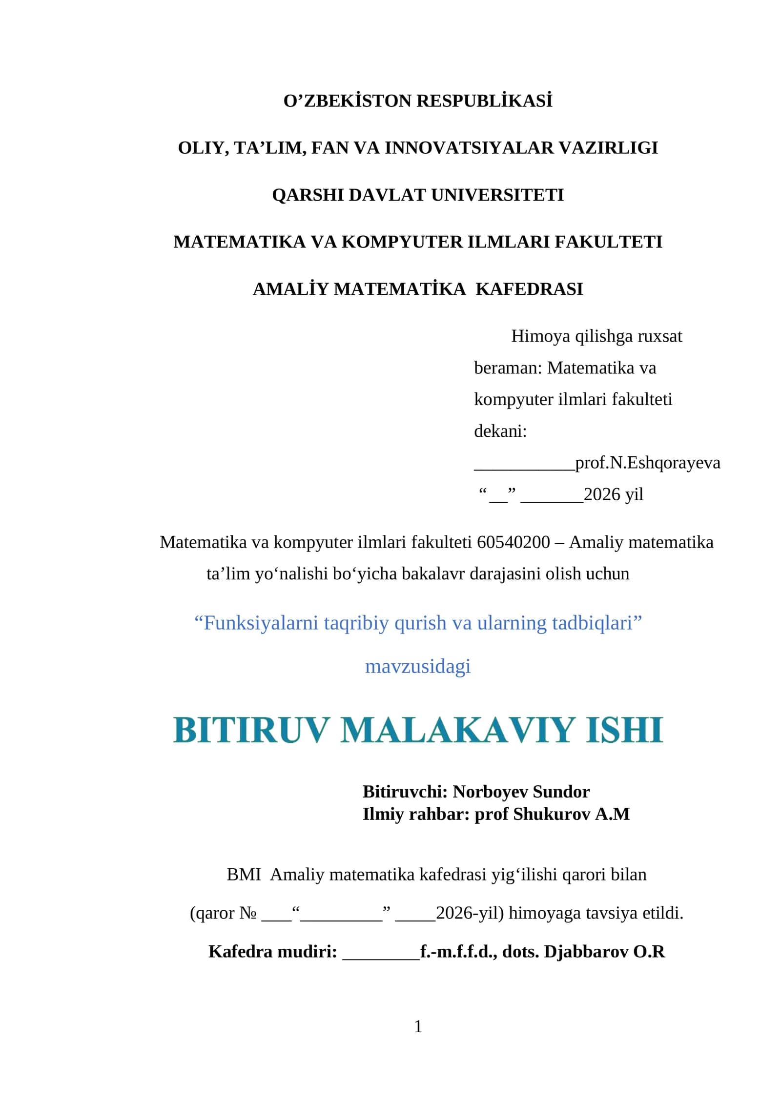 Funksiyalarni taqribiy qurish va uning tadbiqlari 1