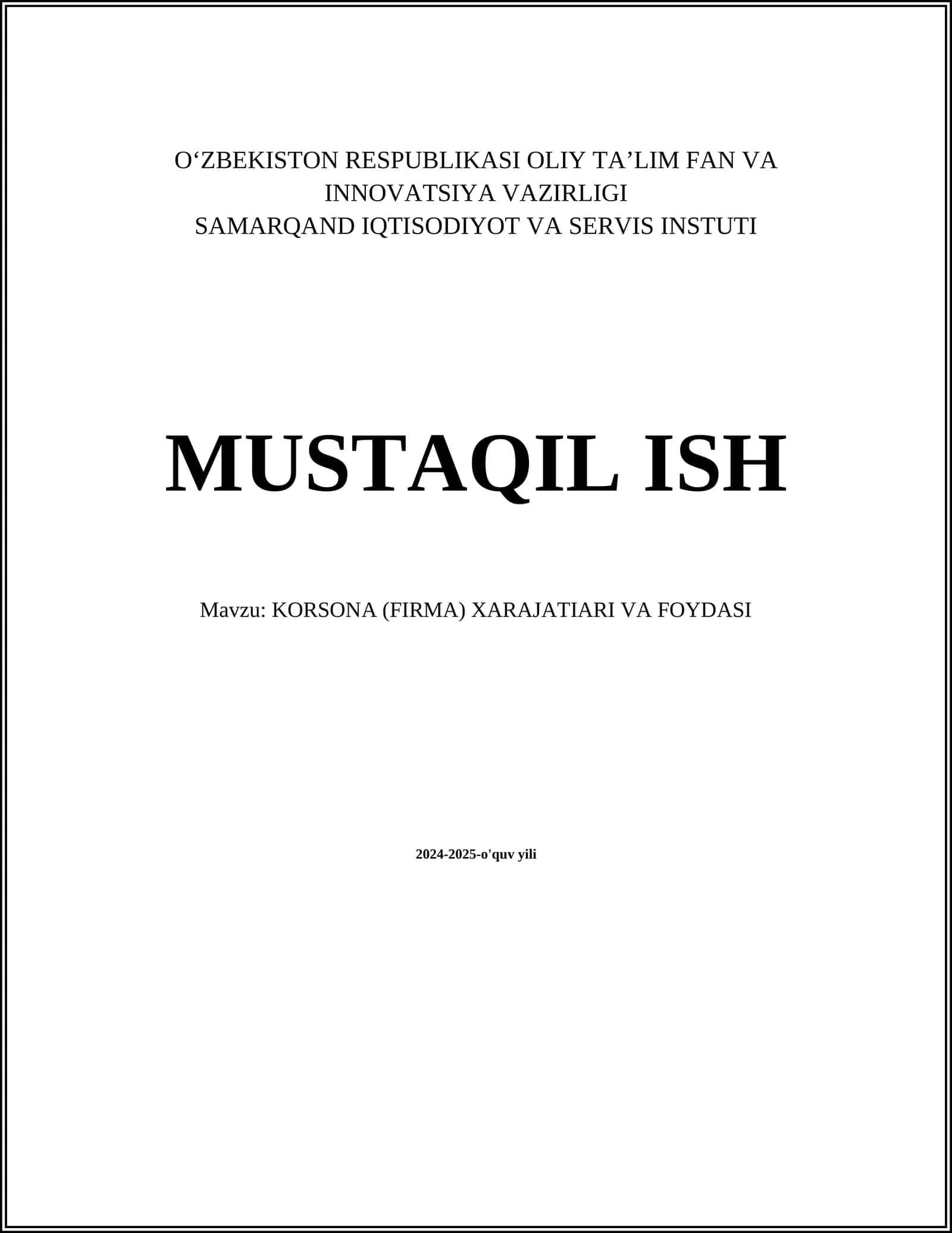 KORSONA (FIRMA) XARAJATIARI VA FOYDASI 1