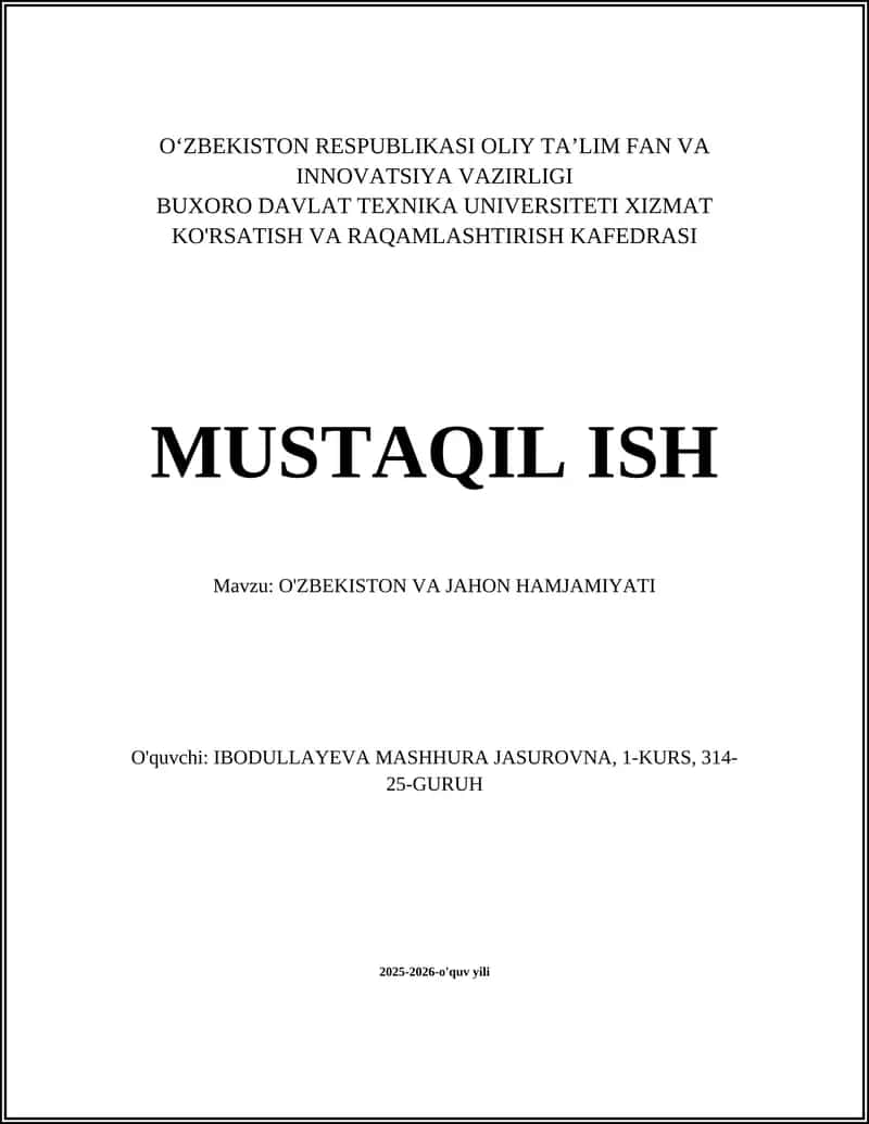 O'ZBEKISTON VA JAHON HAMJAMIYATI 1