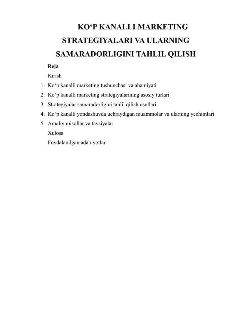 KOʻP KANALLI MARKETING STRATEGIYALARI VA ULARNING SAMARADORLIGINI TAHLIL QILISH 1