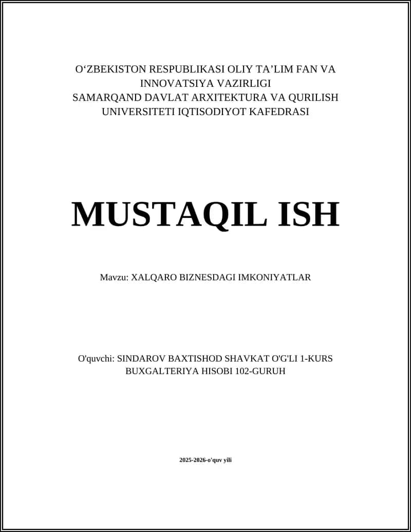 XALQARO BIZNESDAGI IMKONIYATLAR 1