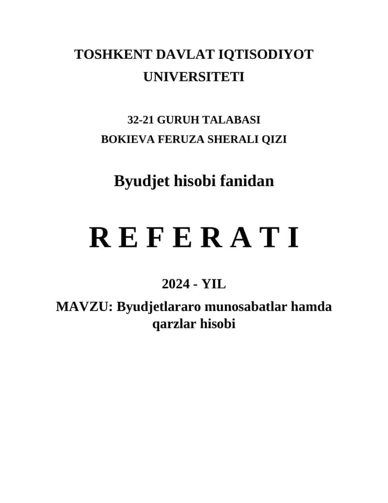 Byudjetlararo munosabatlar hamda qarzlar hisobi 1