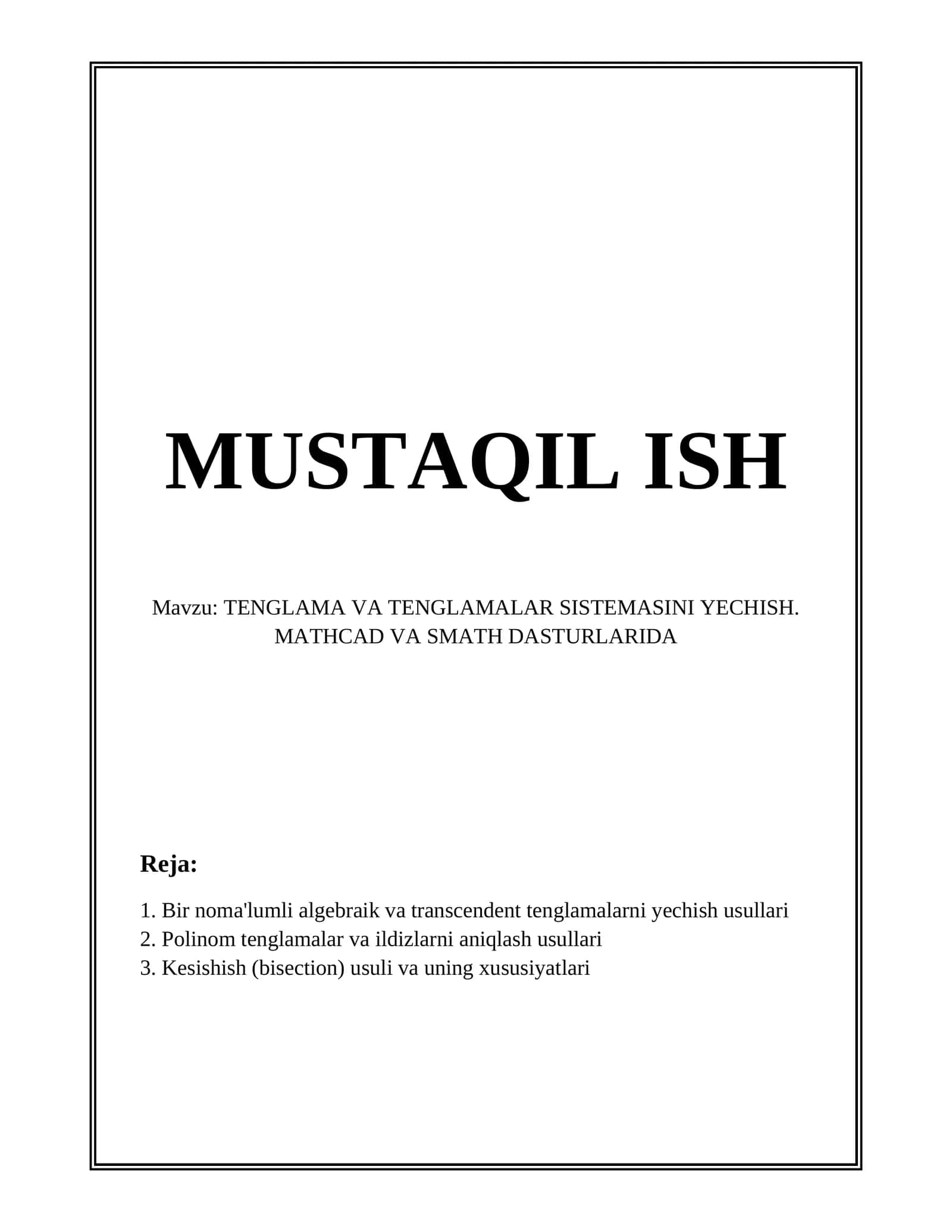 TENGLAMA VA TENGLAMALAR SISTEMASINI YECHISH 1