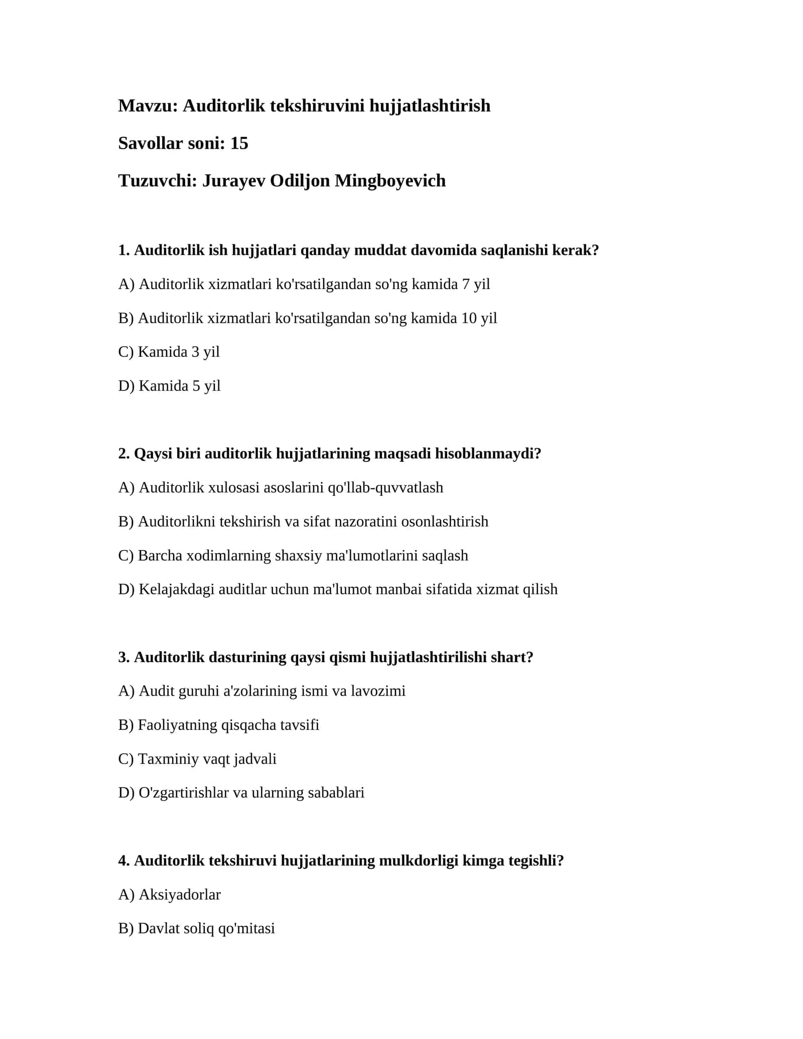 Auditorlik tekshiruvini hujjatlashtirish 1