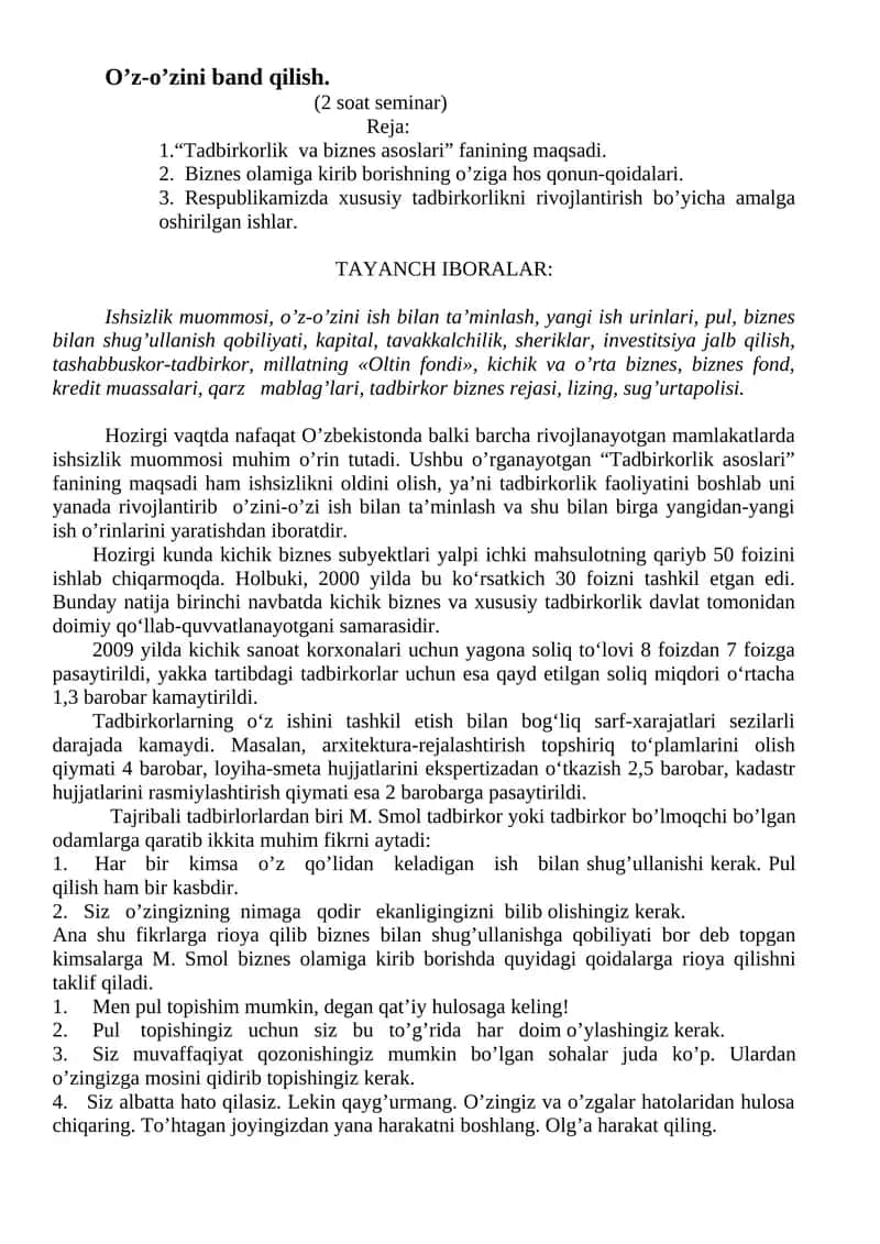 Tadbirkorlik va Biznes Asoslari 1