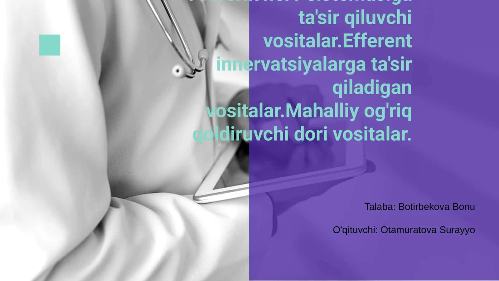 Preferik nerv sistemasiga ta'sir qiluvchi vositalar 1