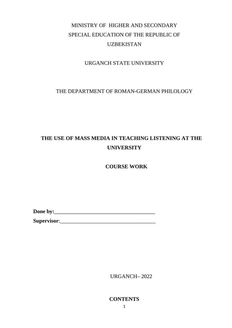 The Use of Mass Media in Teaching Listening at the University 1