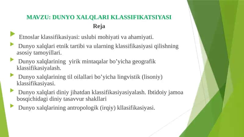 DUNYO XALQLARI KLASSIFIKATSIYASI 1