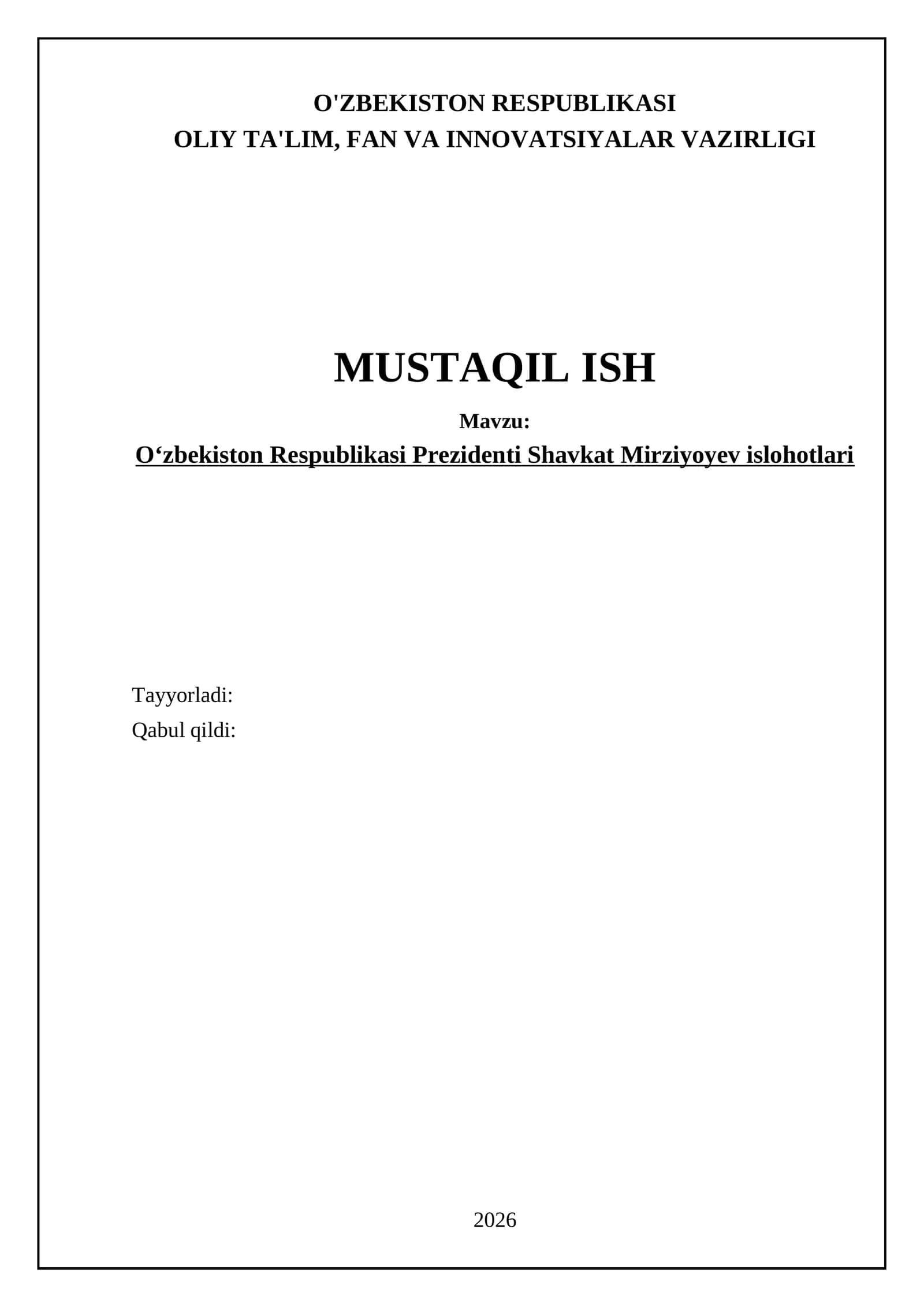 Oʻzbekiston Respublikasi Prezidenti Shavkat Mirziyoyev islohotlari 1