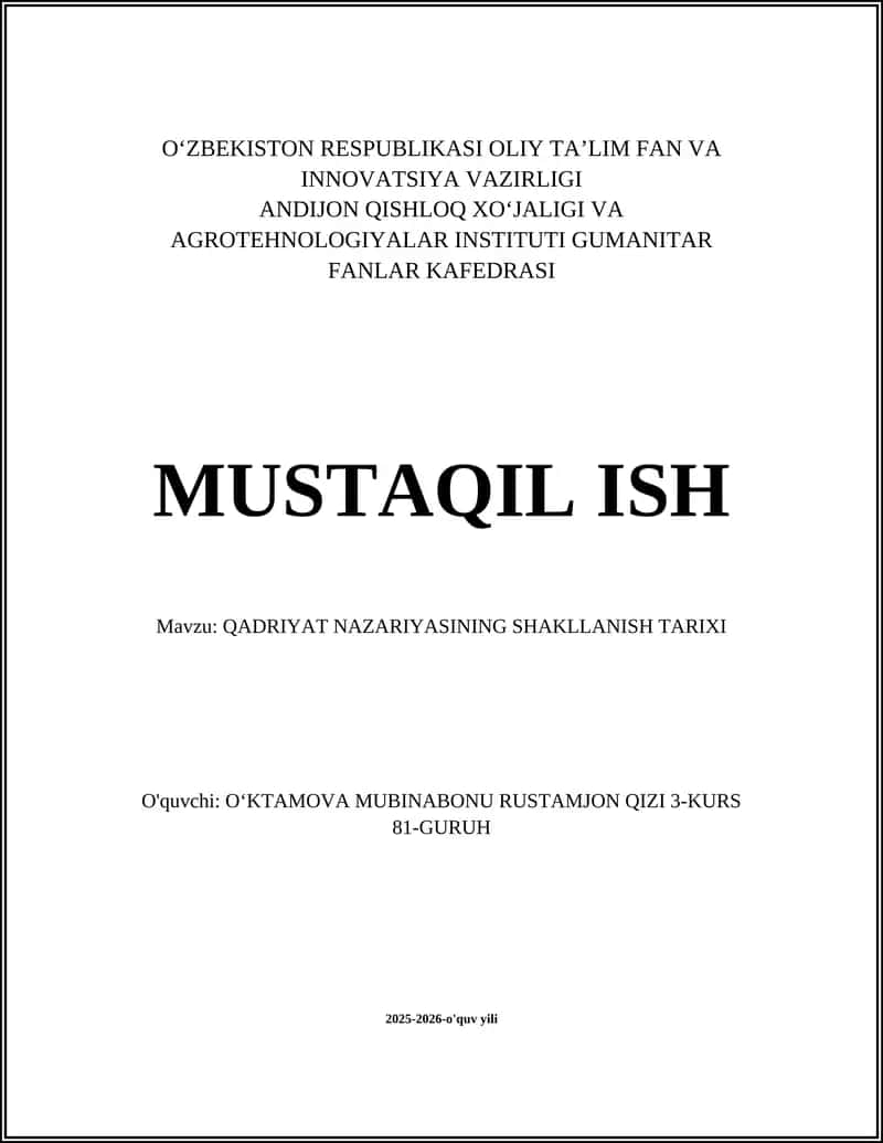 Qadriyat Nazariyasi 1
