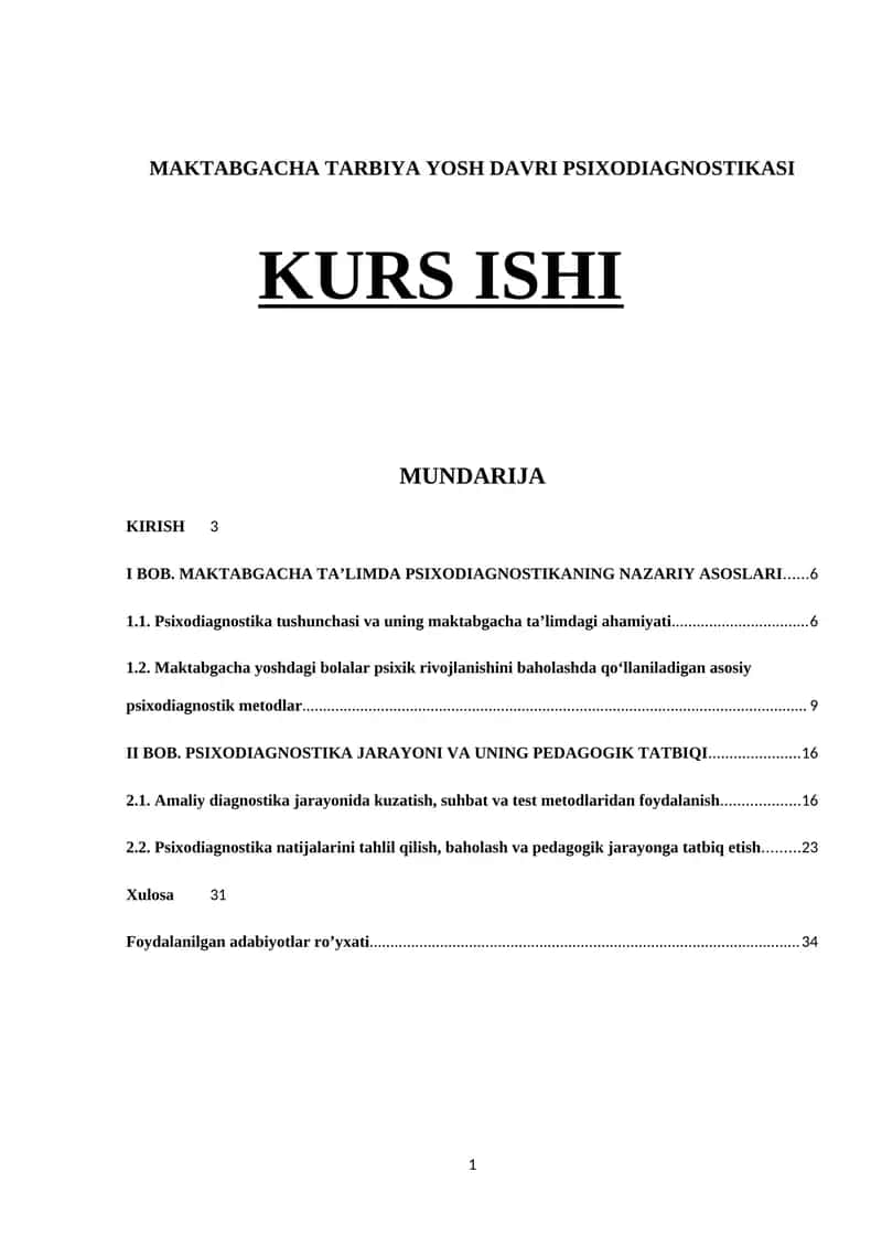 MAKTABGACHA TARBIYA YOSH DAVRI PSIXODIAGNOSTIKASI 1