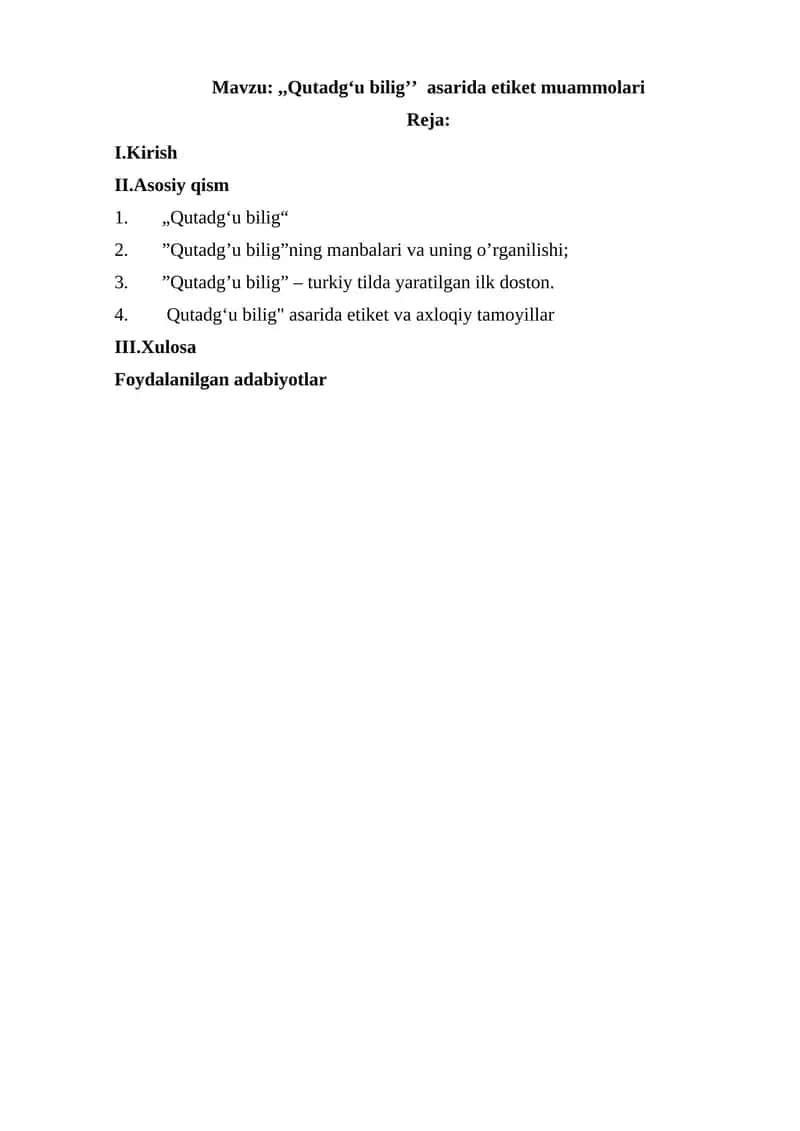 Qutadgʻu biligʼʼ asarida etiket muammolari 1
