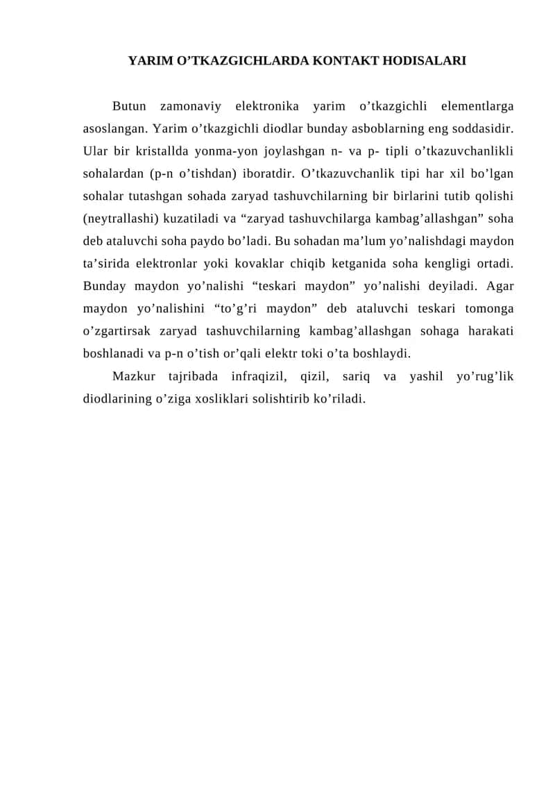 Yarim O’Tkazgichlarda Kontakt Hodisalari 1