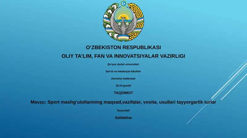 Sport mashgʻulotlarining maqsad,vazifalar, vosita, usullari tayyorgarlik turlar 1
