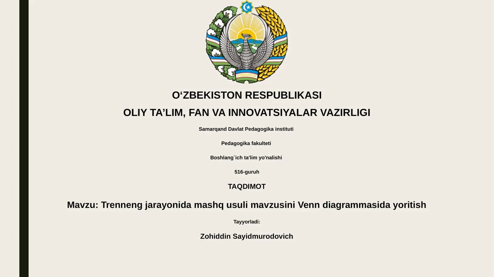 Trenneng jarayonida mashq usuli mavzusini Venn diagrammasida yoritish 1