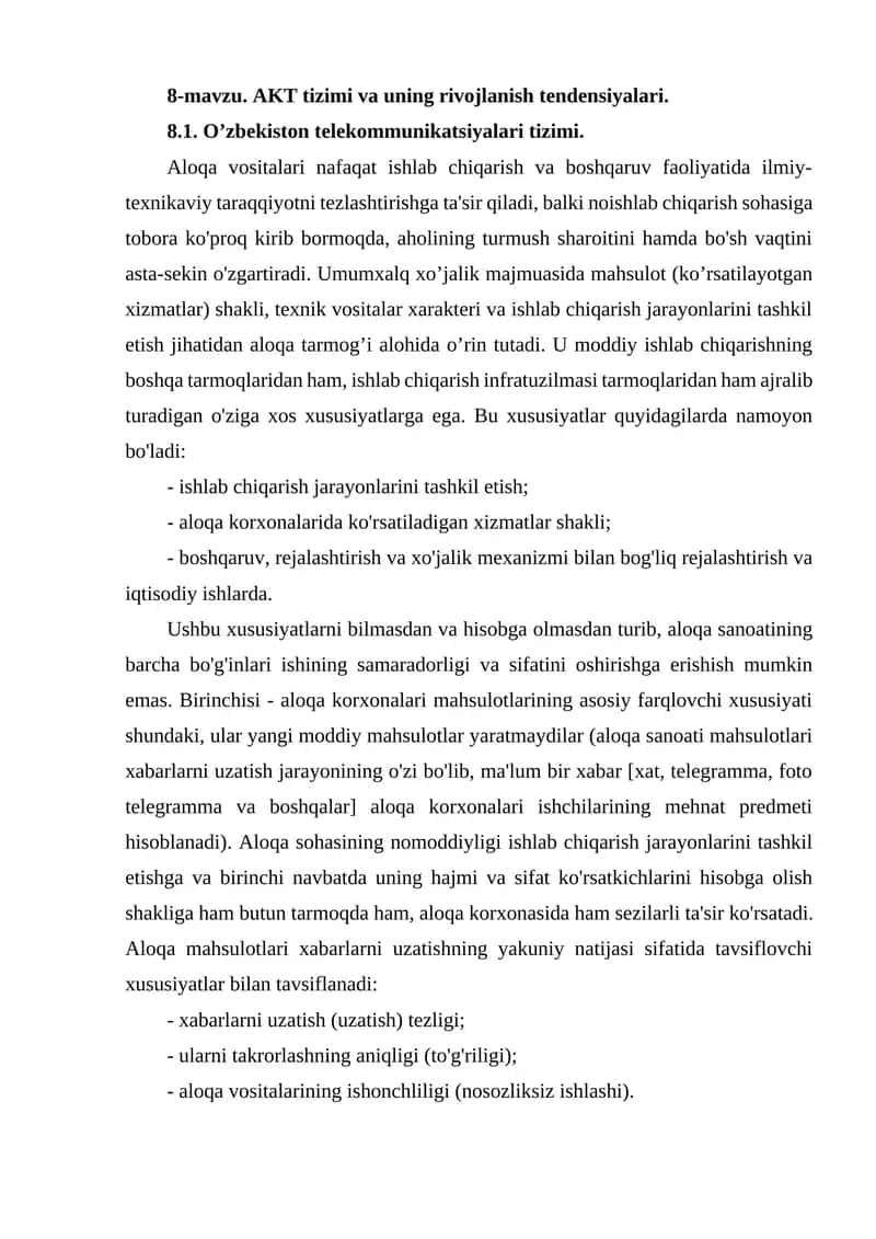 O'zbekiston telekommunikatsiyalari tizimi 1