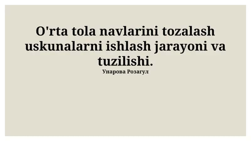 Oʻrta uzunlikdagi paxta tozalash uskunalarini ishlash 1