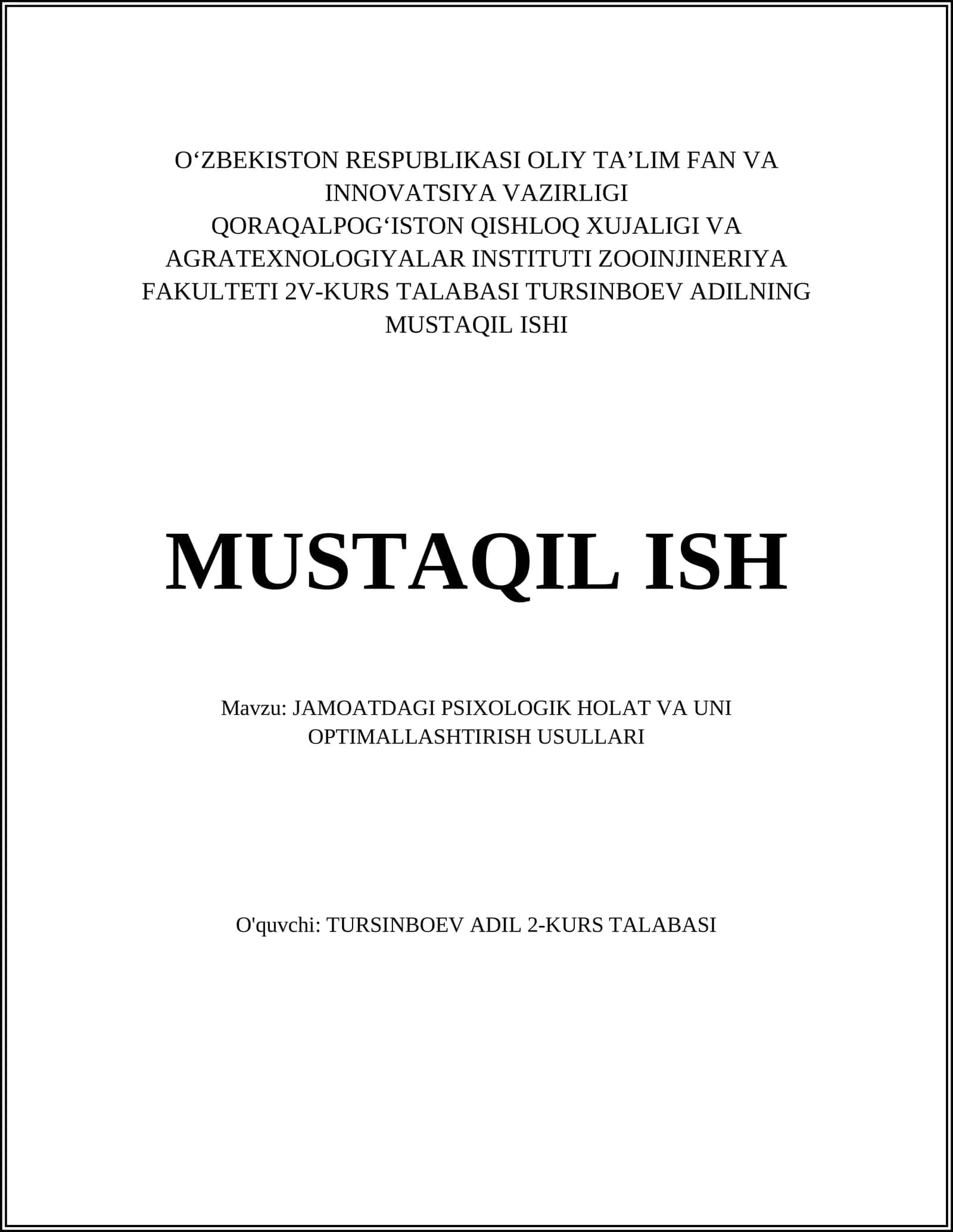 Jamoatdagi psixologik holat va uni optimallashtirish usullari 1