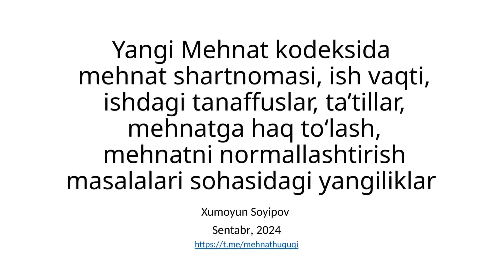 Yangi Mehnat kodeksida mehnat shartnomasi, ish vaqti, ishda tanaffuslar, ta’tillar, mehnatga haq to‘lash, mehnatni normallashtirish masalalarisohasidagi yangiliklar 1