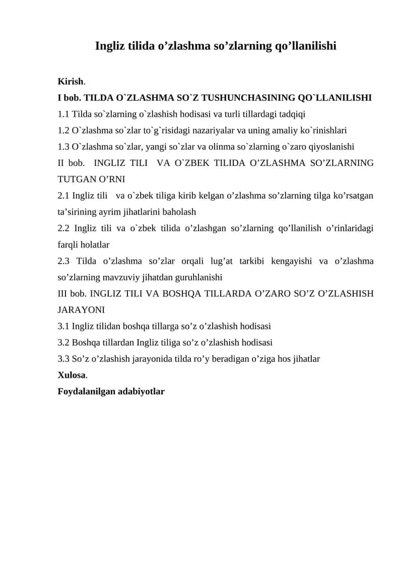 Ingliz Tilida O'zlashma So'zlarning Qo'llanilishi 1