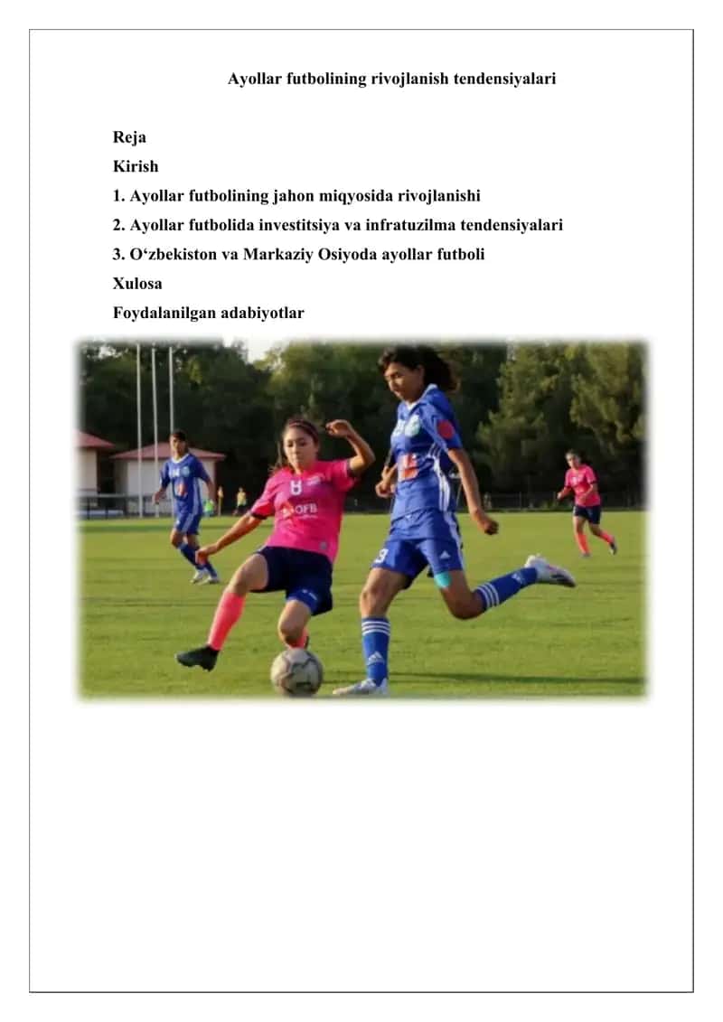 Ayollar futbolining rivojlanish tendensiyalari 1