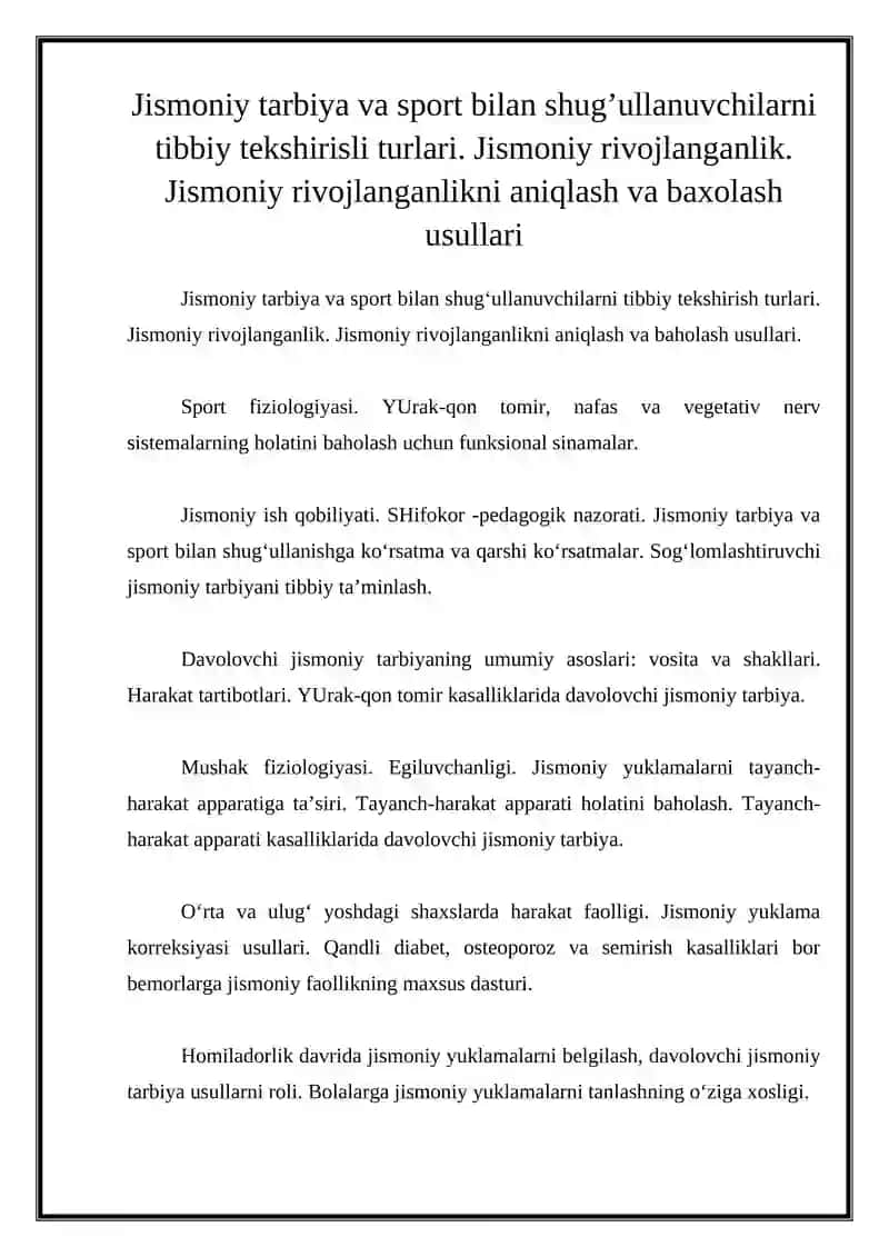 Jismoniy tarbiya va sport bilan shug‘ullanuvchilarni tibbiy tekshirish