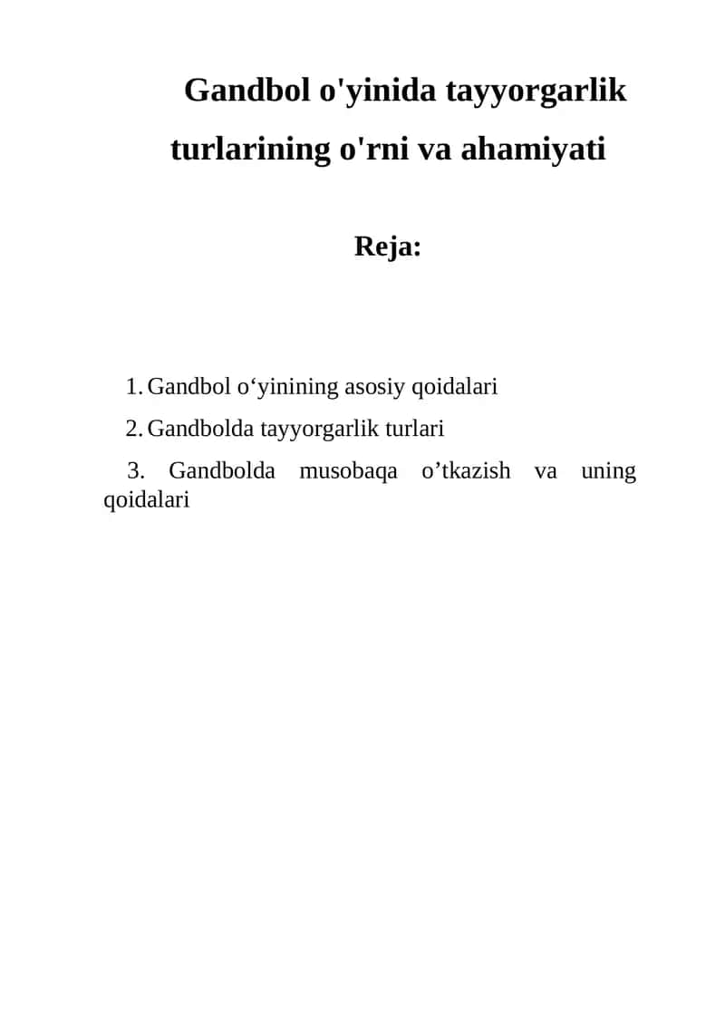 Gandbol o'yinida tayyorgarlik turlarining o'rni va ahamiyati 1