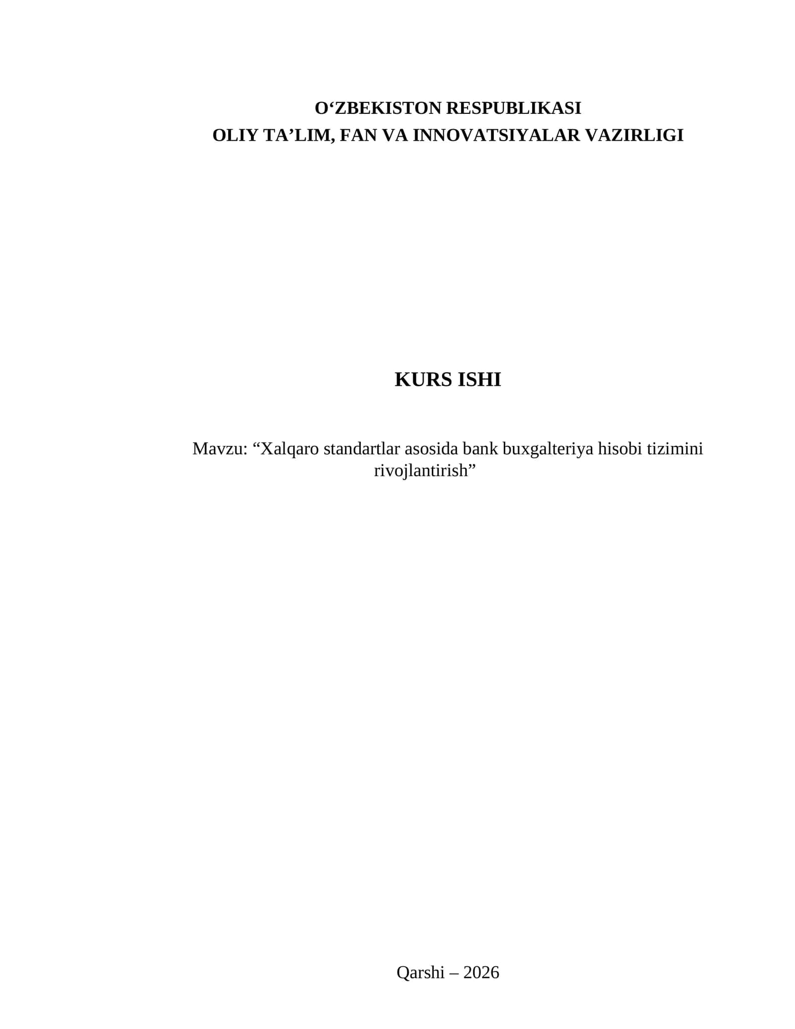 Xalqaro standartlar asosida bank buxgalteriya hisobi tizimini rivojlantirish 1