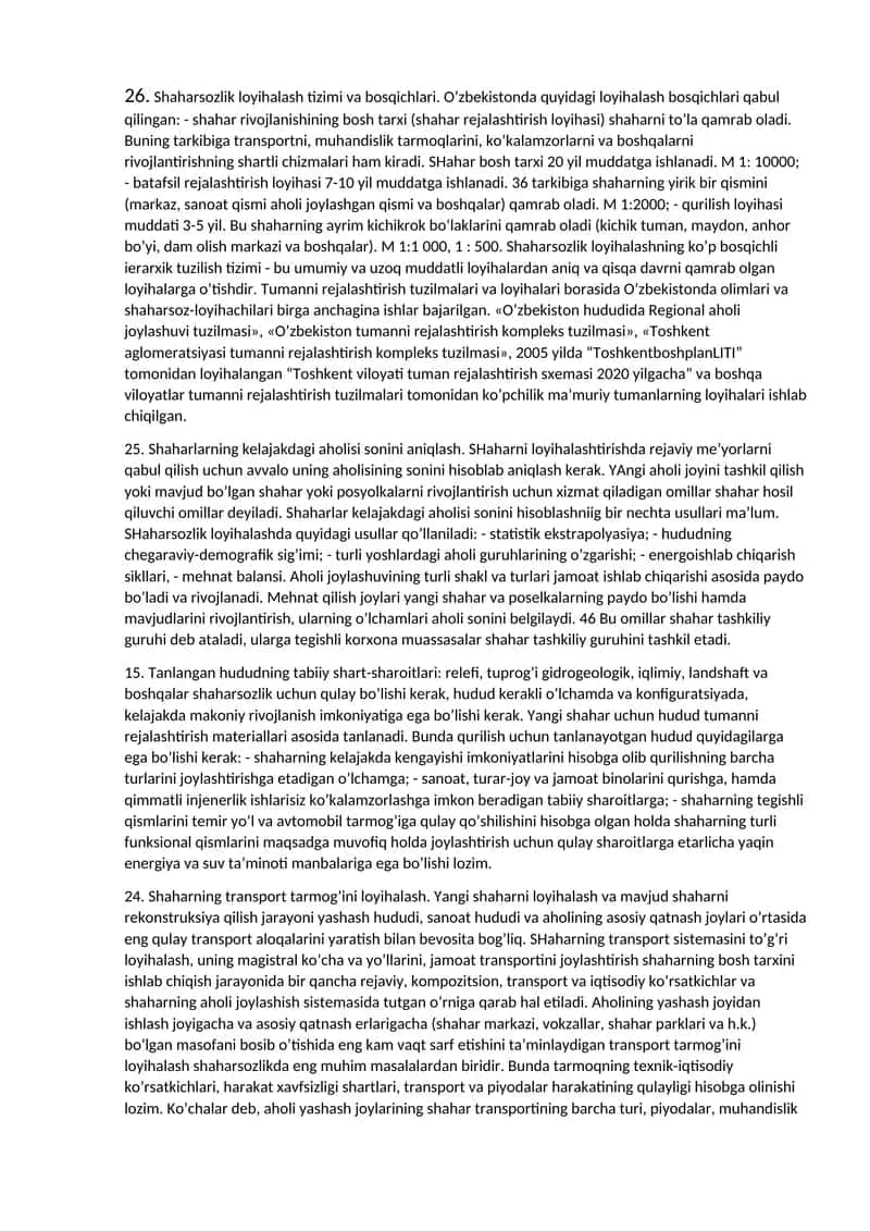 Shaharsozlik loyihalash tizimi va bosqichlari 1
