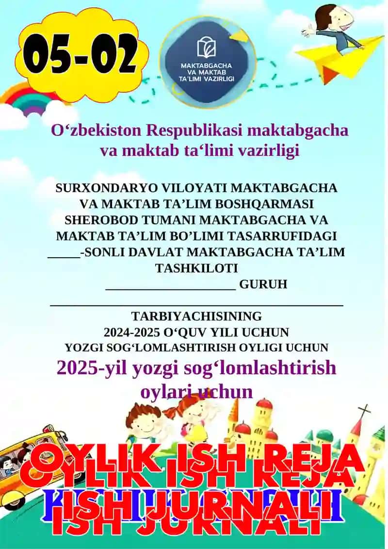 Yozgi Sog'hlomlashtirish Oylik ish reja maktabgacha ta'lim tashkiloti uchun