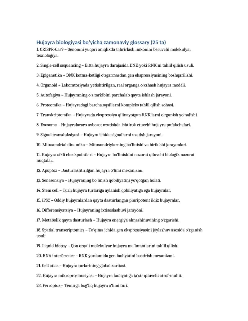 Hujayra biologiyasi zamonaviy glossary 1